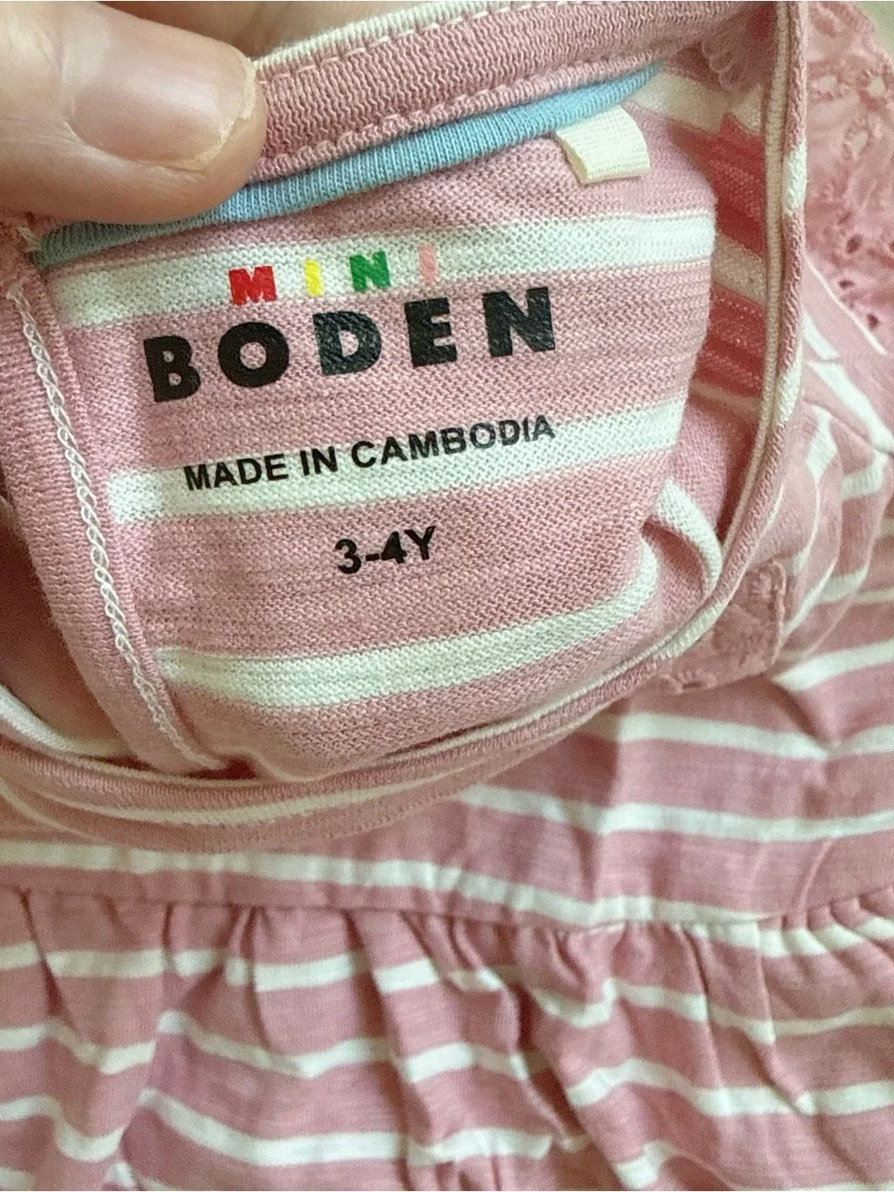 NWOT Mini Boden Pink Striped Eyelet Dress – 3–4Y